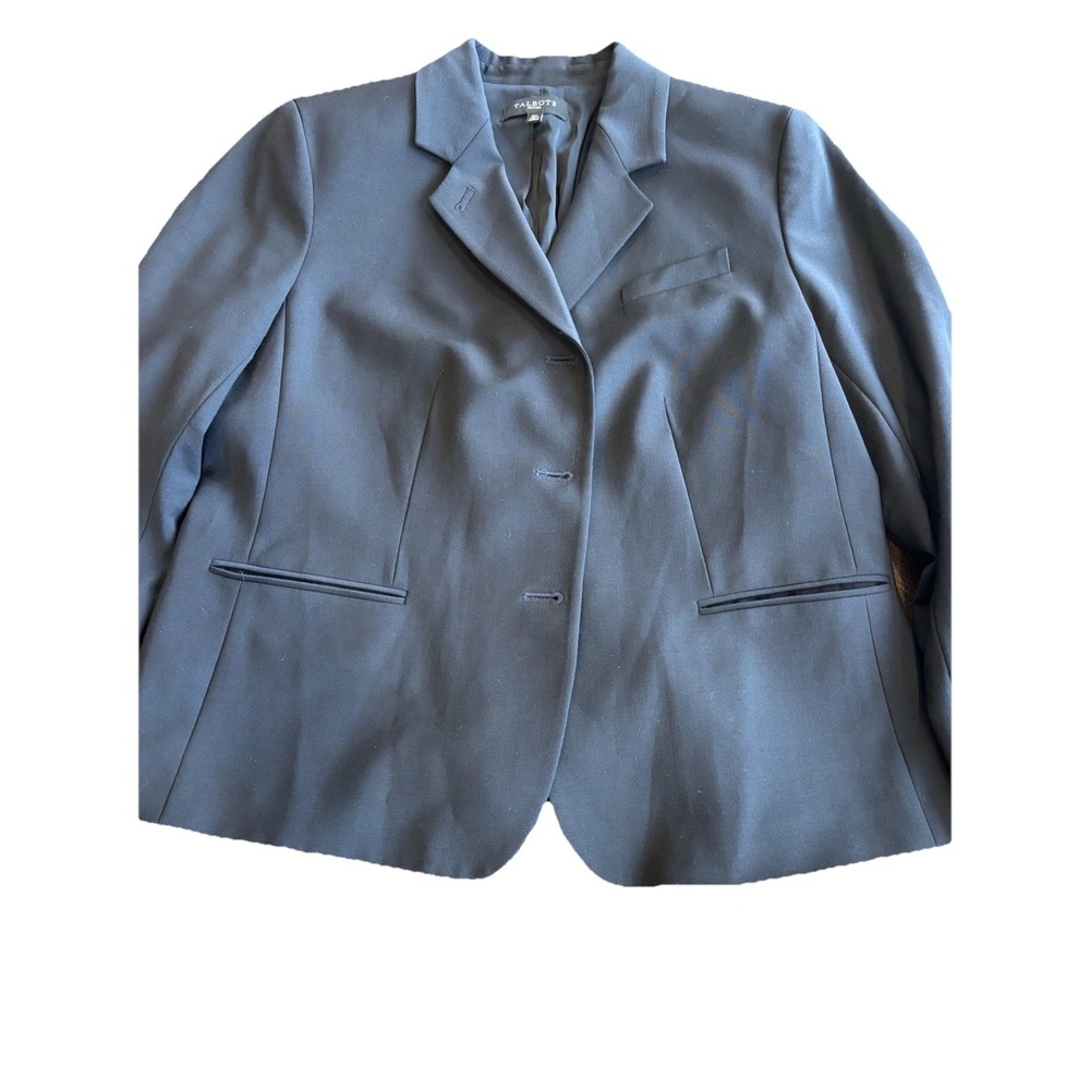 Talbots Petites Navy Wool‎ Blend Blazer Jacket Womens 16 Classic Stretch Office